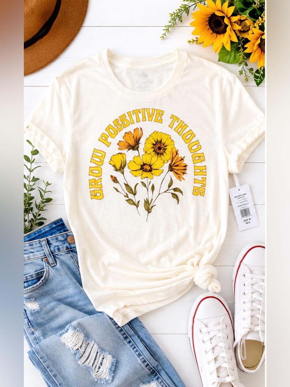 Grow With Me Floral Graphic Tee Inspirational Teacher Cottagecore Boho Top M NWT